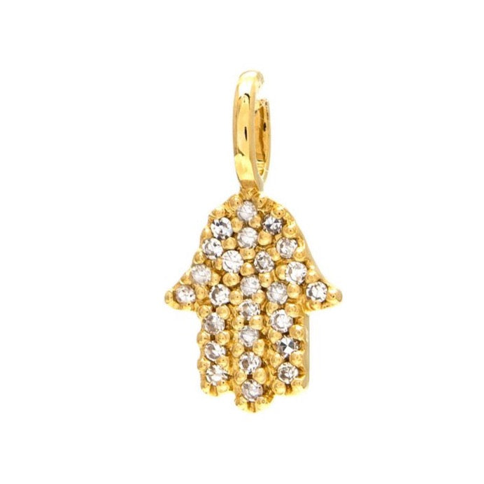 14k Yellow Gold Mini Diamond Hamsa Pendant Pendants