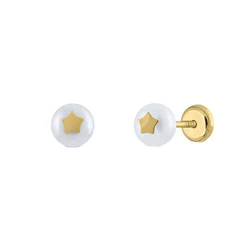 18k Gold Star Pearl Screwback Earrings (5mm)