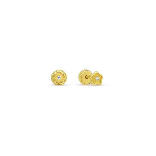 18k Gold Mini CZ Flower Stud Earrings  - Screw Back Posts Earrings