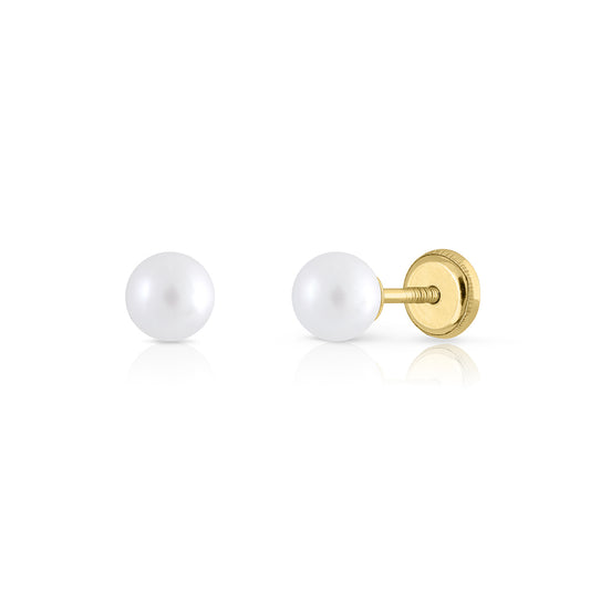 18k Gold 4mm Pearl Screwback Stud Earrings