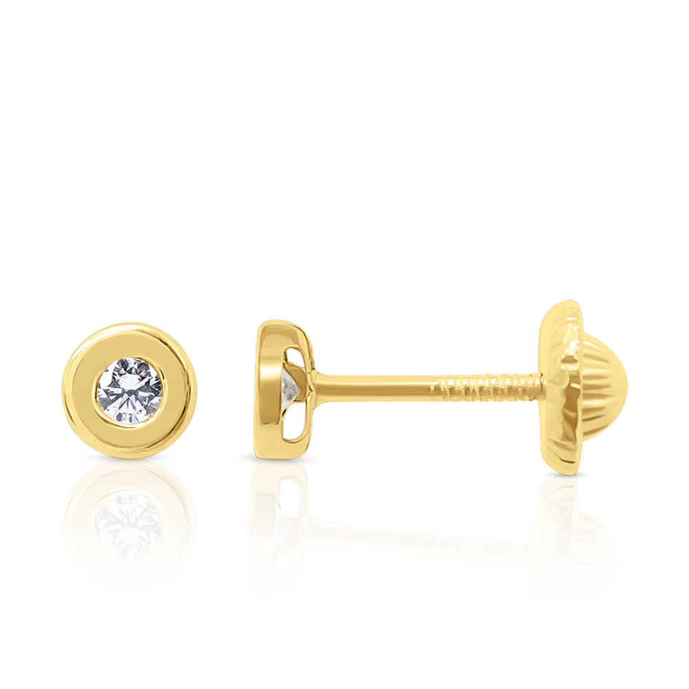 18k Gold 3mm Bezel Diamond Screwback Stud Earrings