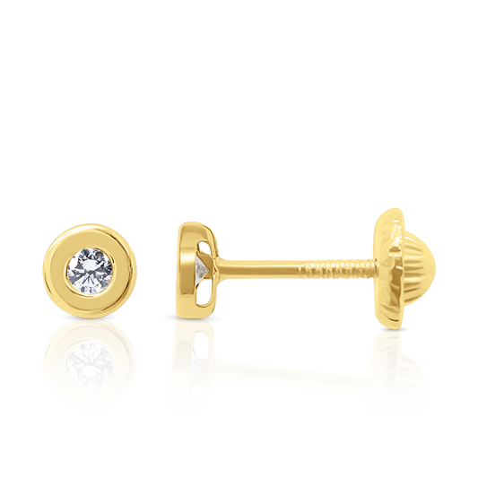 18k Gold 3mm Bezel Diamond Screwback Stud Earrings