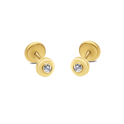 18k Gold 4mm Bezel CZ Screwback Stud Earrings
