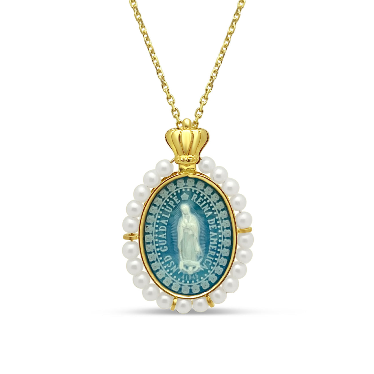 Imperial 14k Gold Our Lady of Guadalupe Pearl Medallion Necklaces