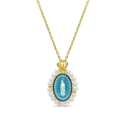 Princesa 14k Gold Our Lady of Guadalupe Pearl Medallion