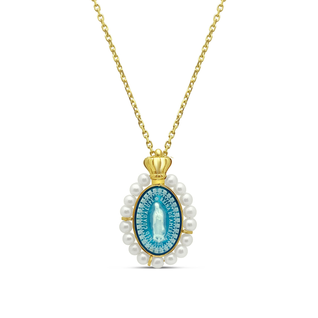 Princesa 14k Gold Our Lady of Guadalupe Pearl Medallion Necklaces