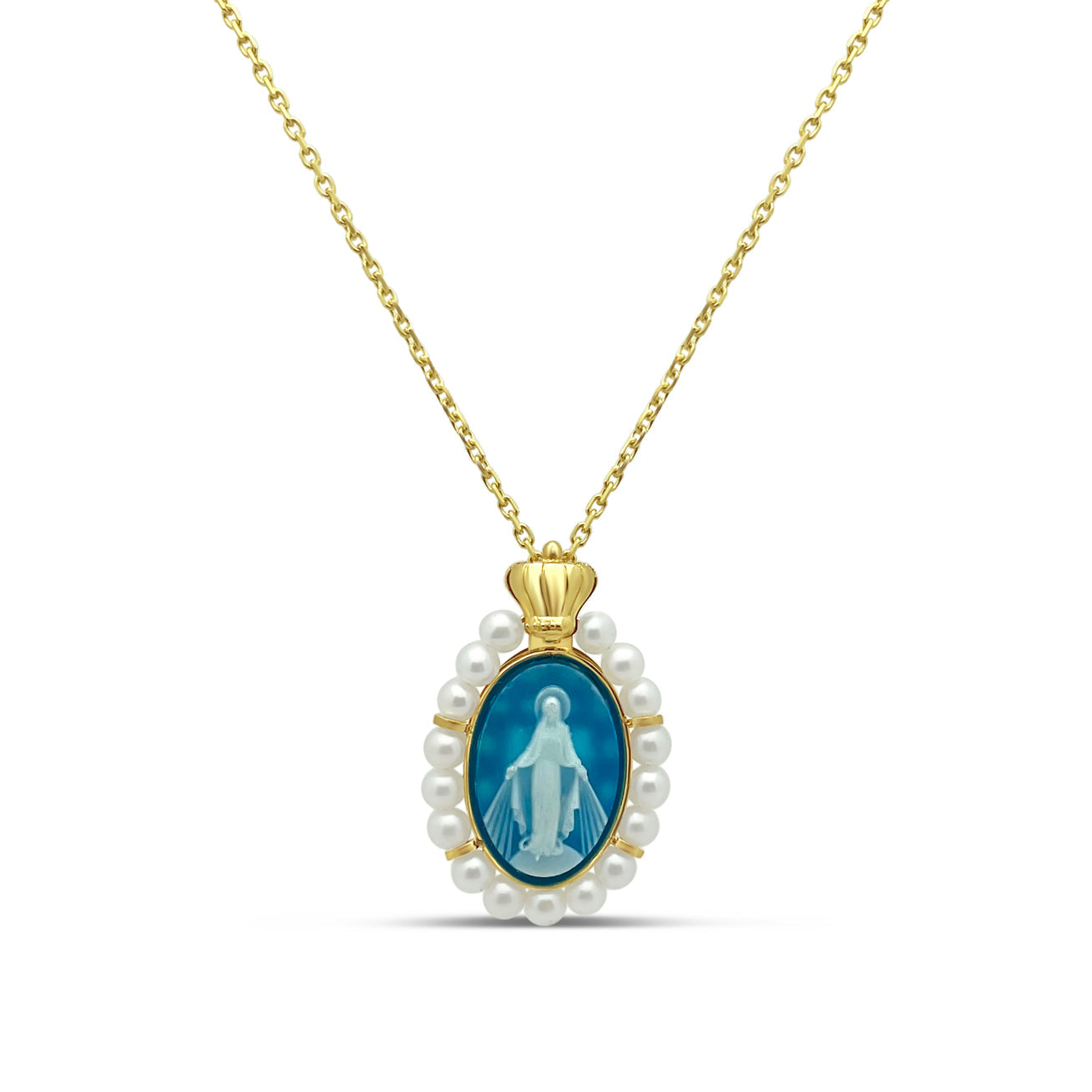 Princesa 14k Gold Miraculous Mary Pearl Medallion