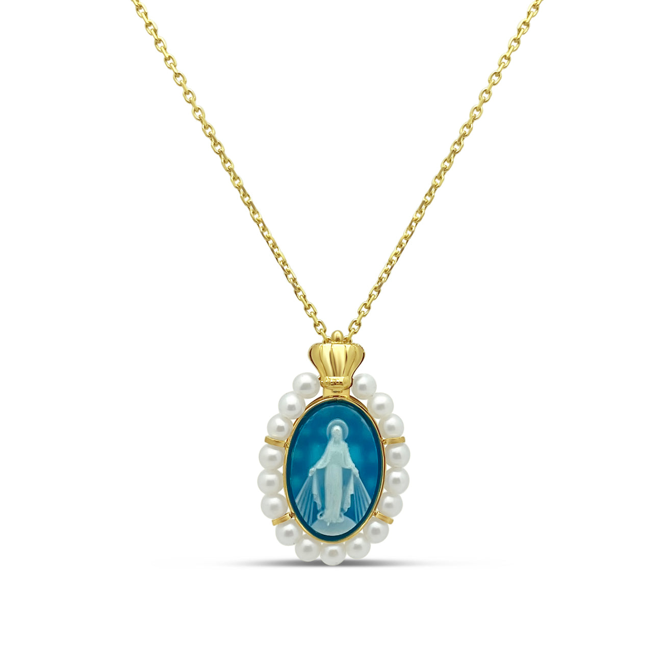 Princesa 14k Gold Miraculous Mary Pearl Medallion Necklaces