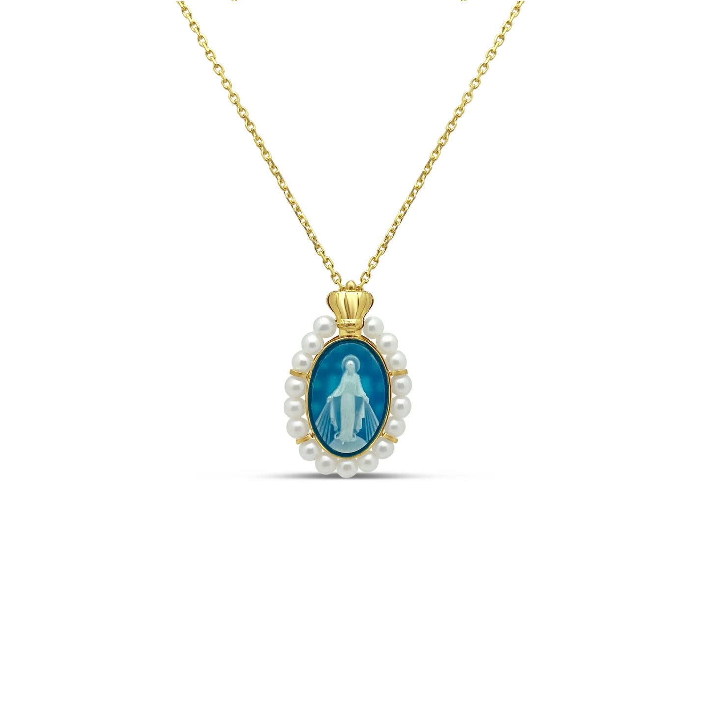 Princesa 14k Gold Miraculous Mary Pearl Medallion
