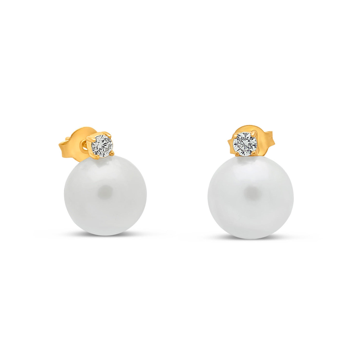 14k Gold Plated Silver Cz Stud Pearl Earrings Earrings