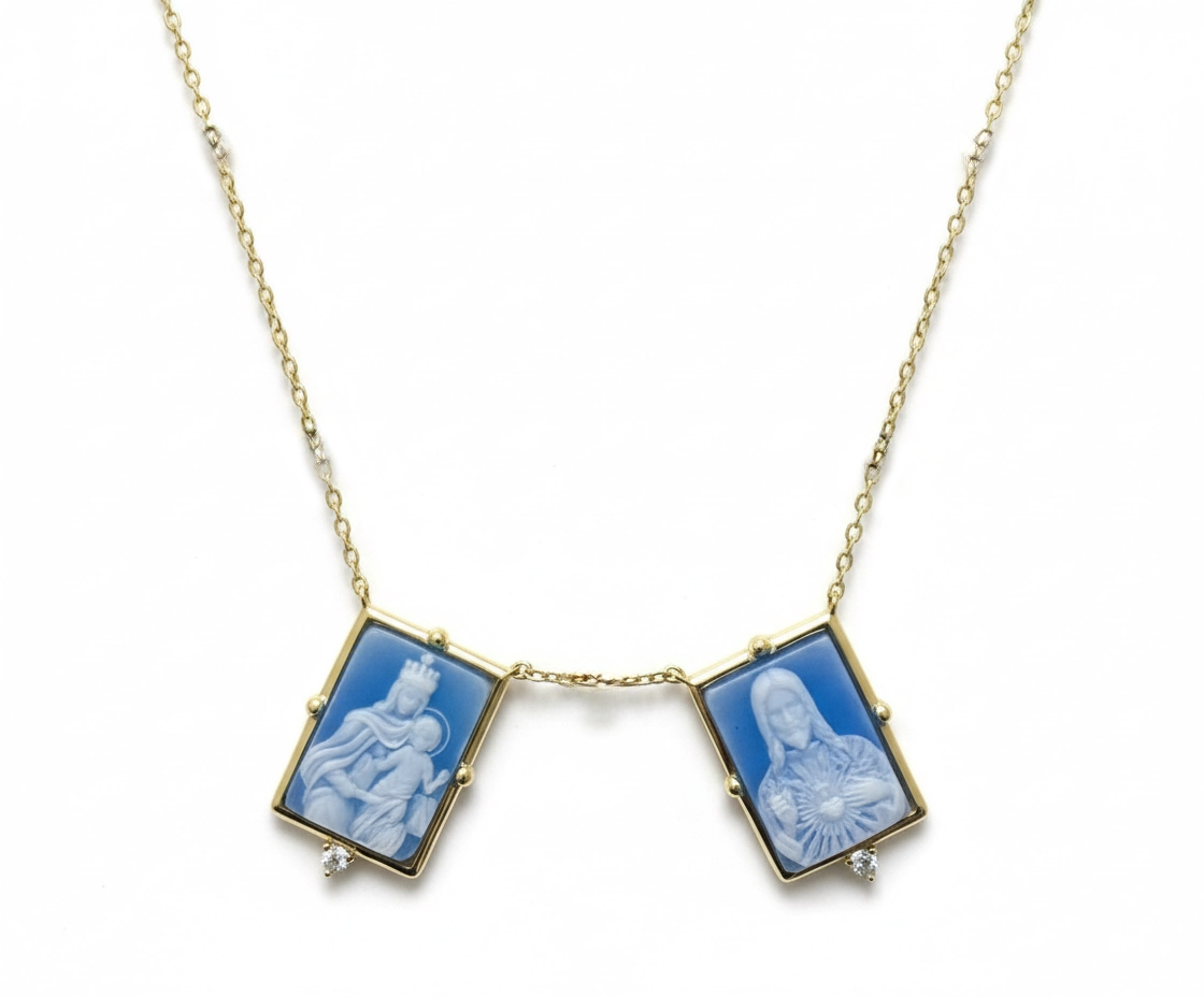 Scapular Necklace Sacred Heart & Our Lady of Mount Carmel
