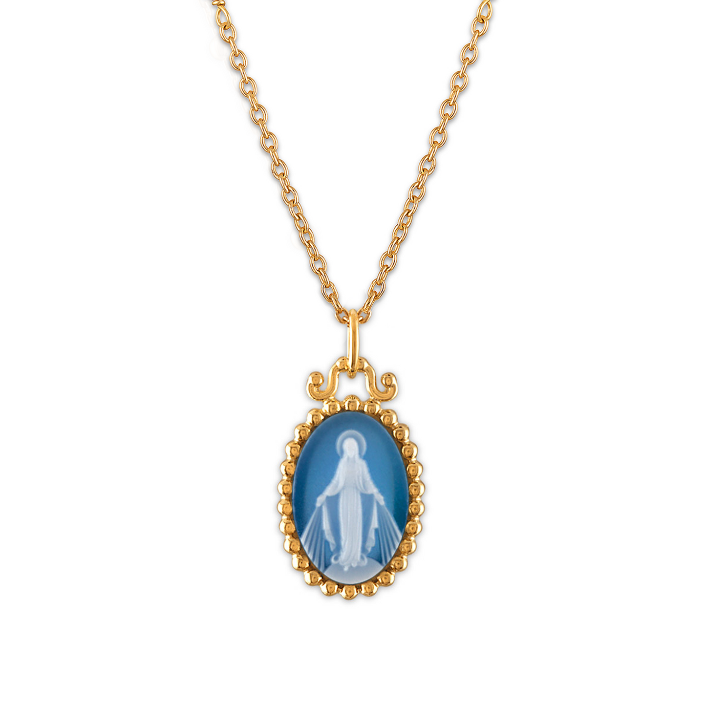 14K Gold Imperial Perle Miraculous Mary Medallion