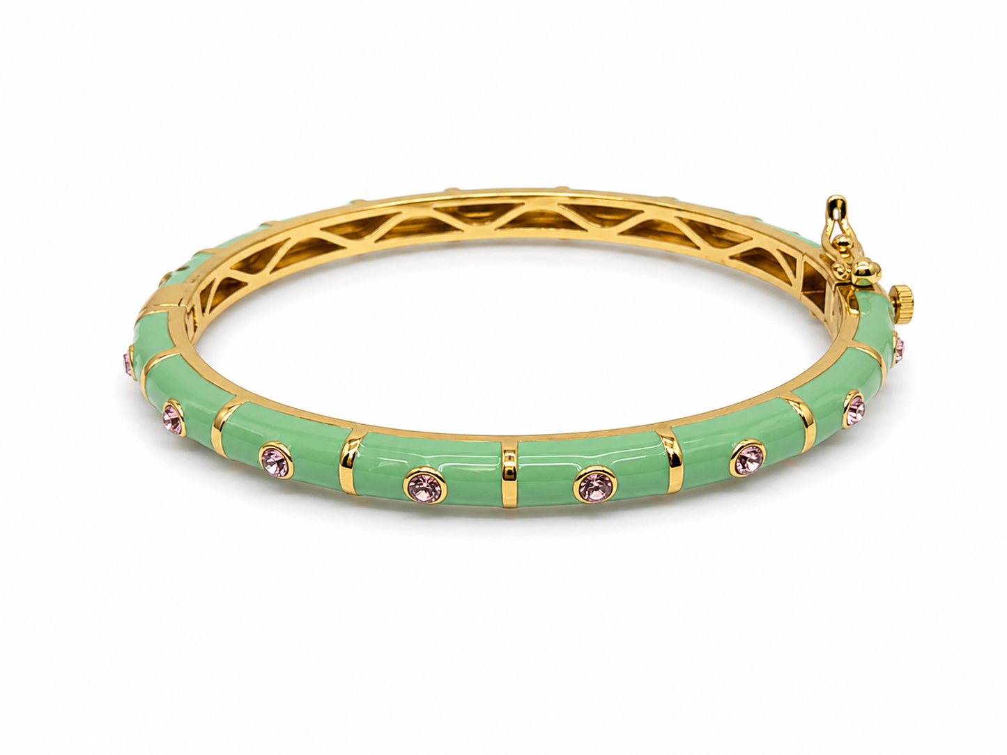 Enamel Bangle Bracelet Pink CZ Dots