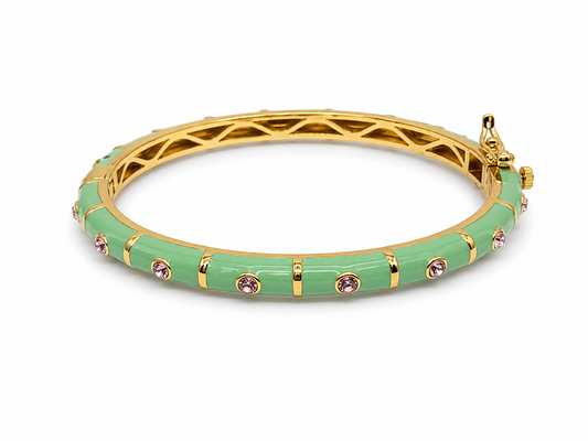 Enamel Bangle Bracelet Pink CZ Dots