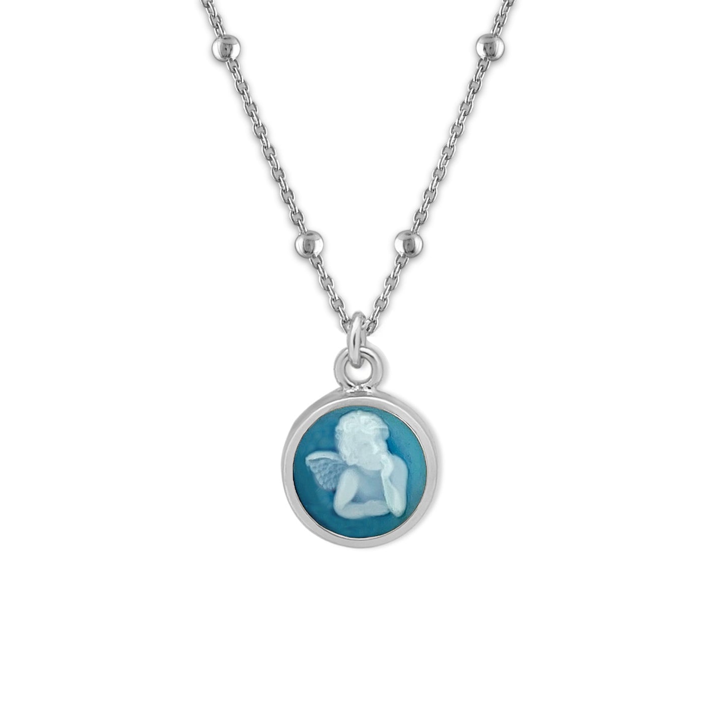 Blue Guardian Angel Necklace - Silver Edition
