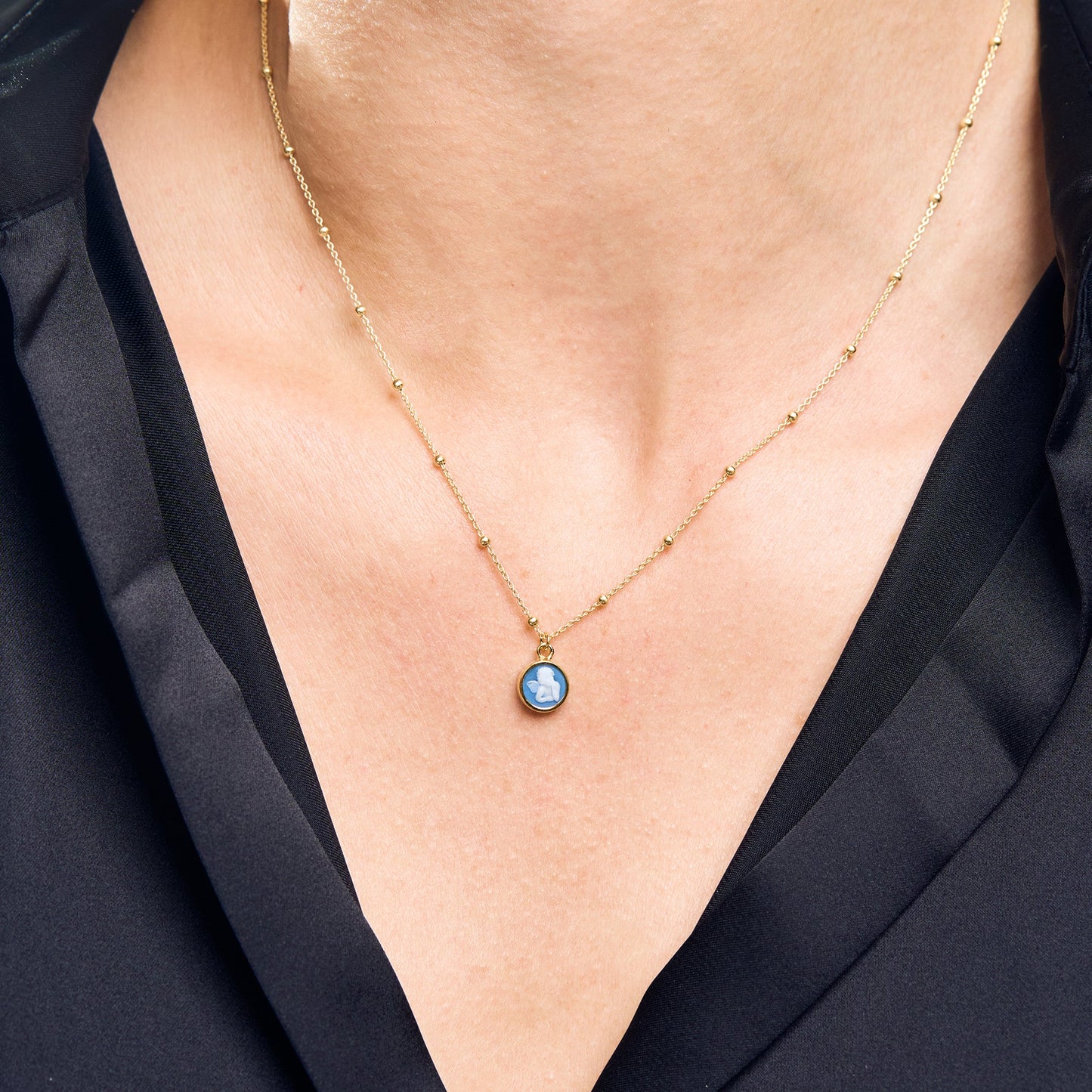 Blue Guardian Angel Necklace - Silver Edition