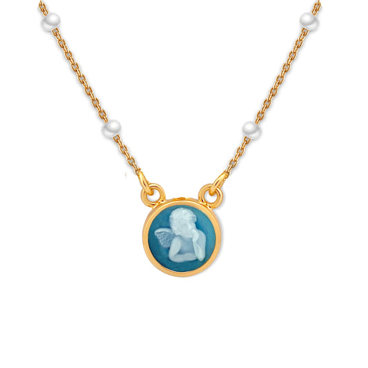 Blue Guardian Angel Pearl Necklace