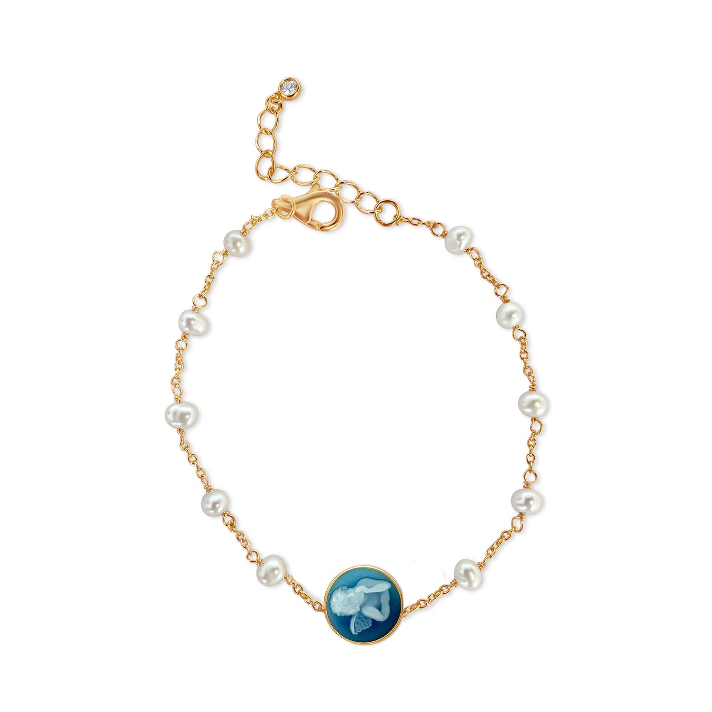 Blue Guardian Angel Pearl Rosary Bracelet (Baby Size)