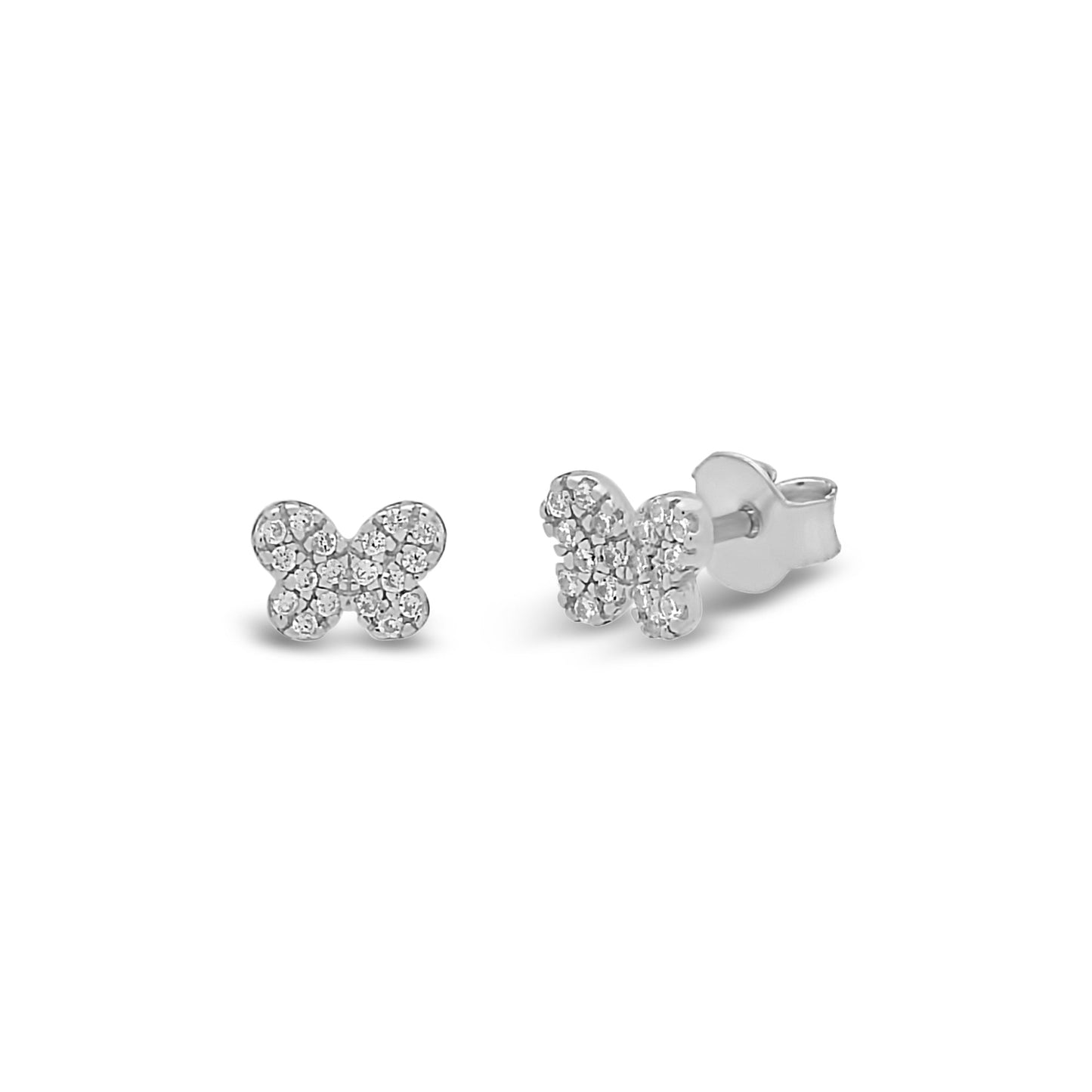 Rhodium Plated Sterling Silver Mini CZ Butterfly Stud Earrings Earrings