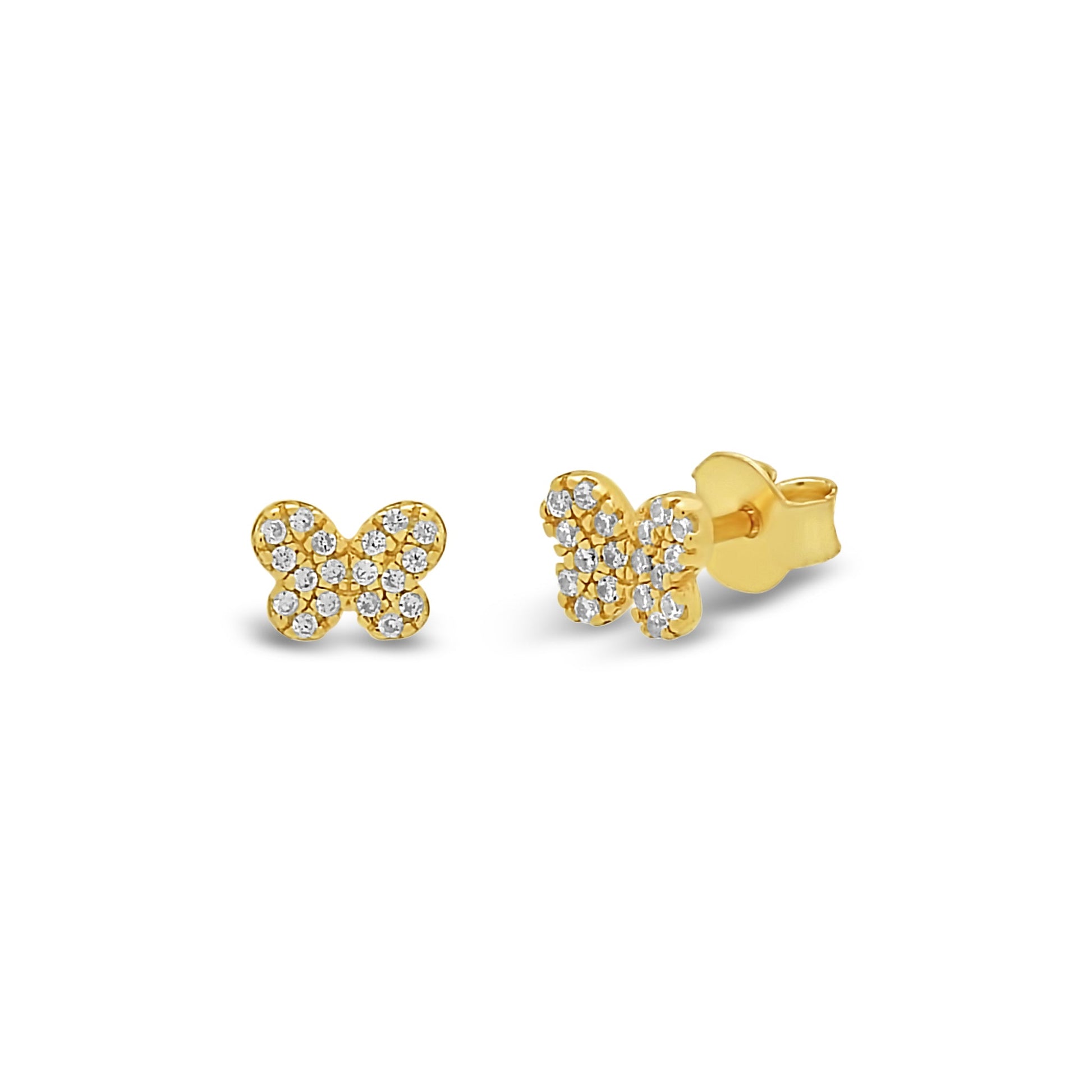 14k Gold Plated Sterling Silver Mini CZ Butterfly Stud Earrings Earrings