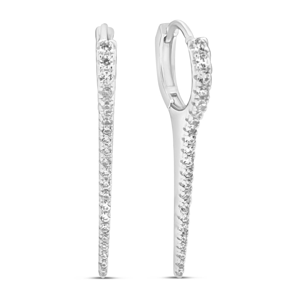 Rhodium Plated Silver Brilliant CZ Small Rocker Hoop Earrings Earrings