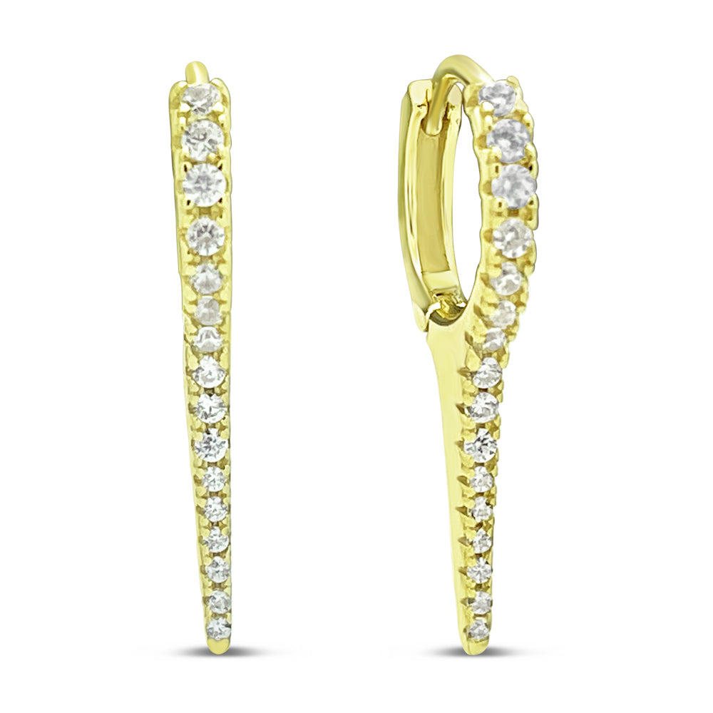 14k Gold Plated Silver Brilliant CZ Rocker Hoop Earrings Earrings