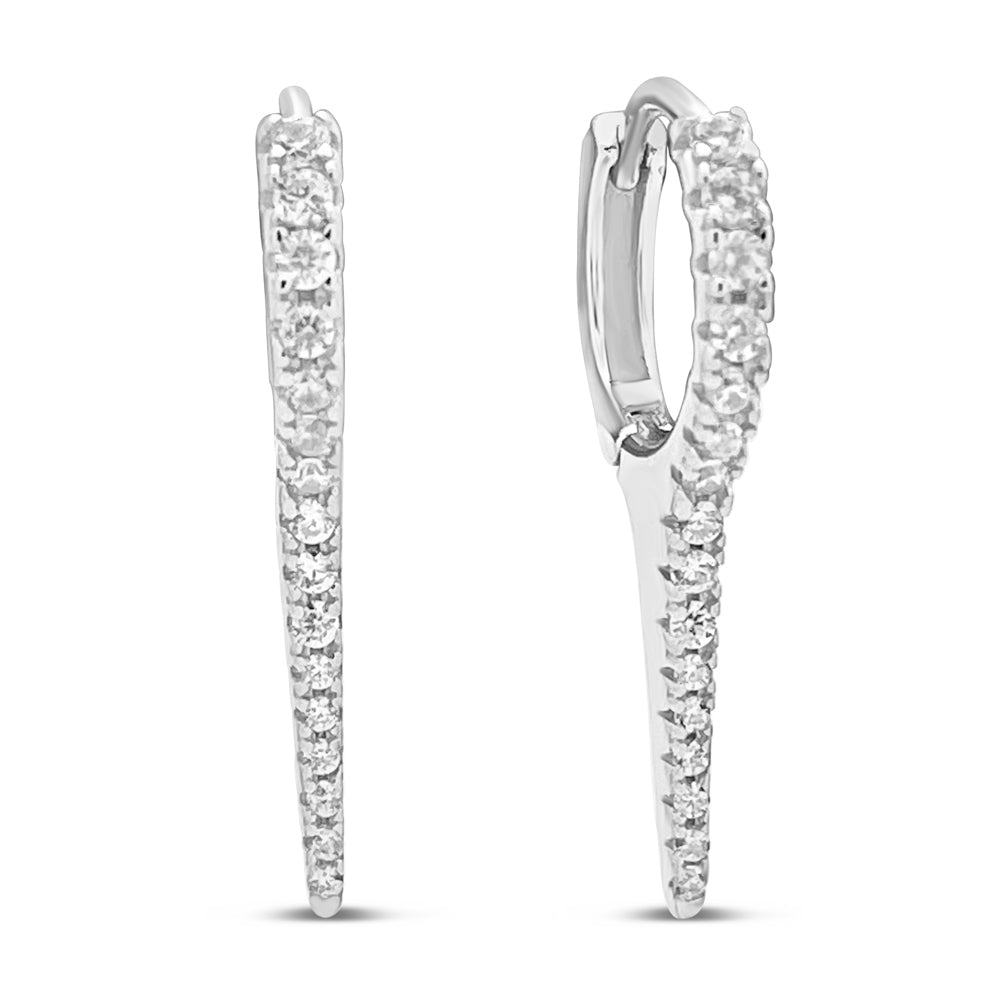 Rhodium Plated Silver Brilliant CZ Rocker Hoop Earrings Earrings