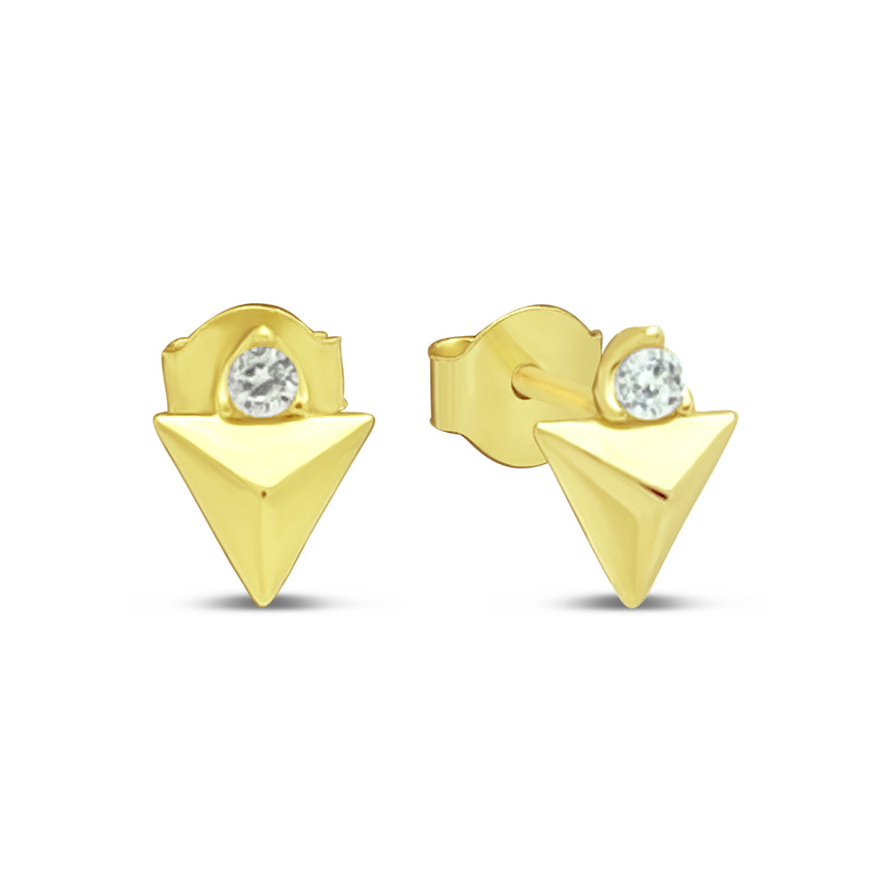 14k Plated Sterling Silver Mini Triangle CZ Stud Earrings Earrings