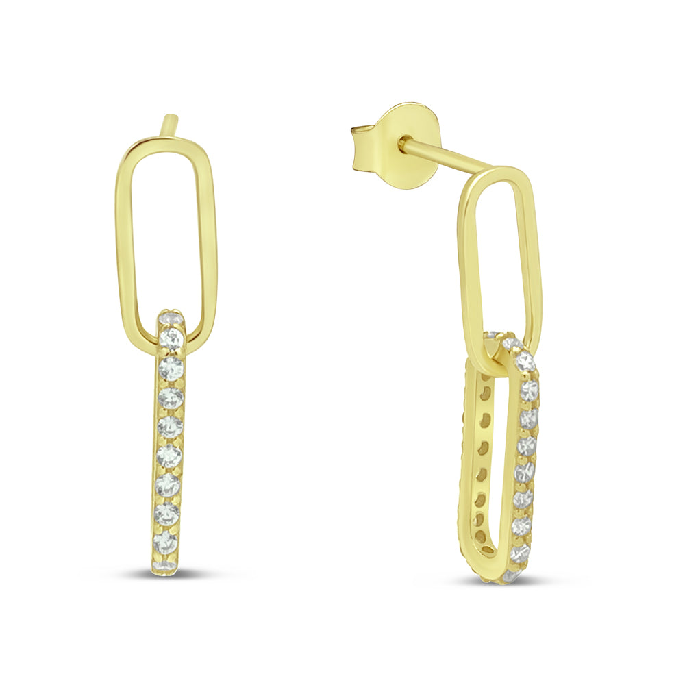 14k Gold Plated Silver Dangling Paper Clip CZ Earrings Earrings