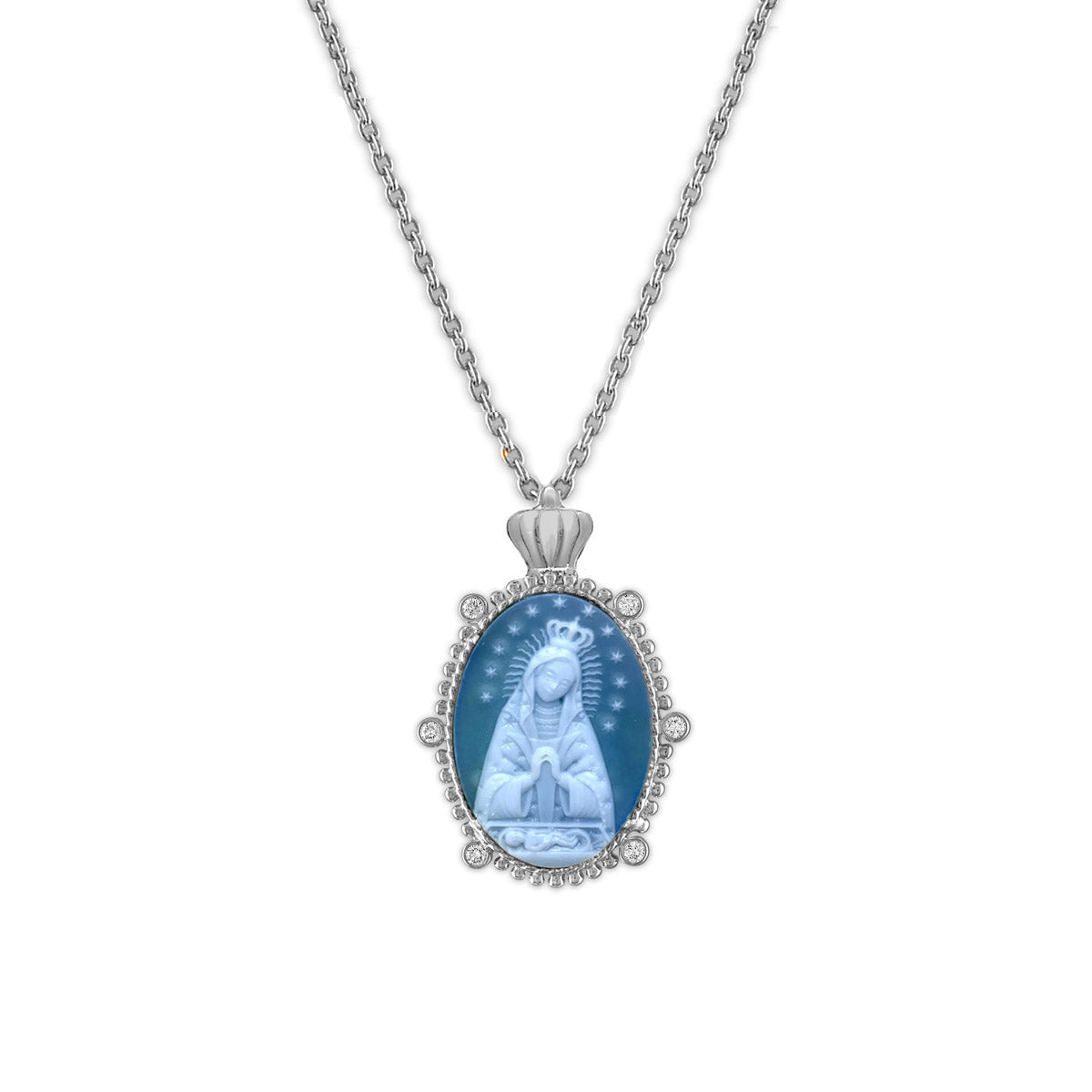 Crowned 14k White Gold Princesa Virgen de Altagracia