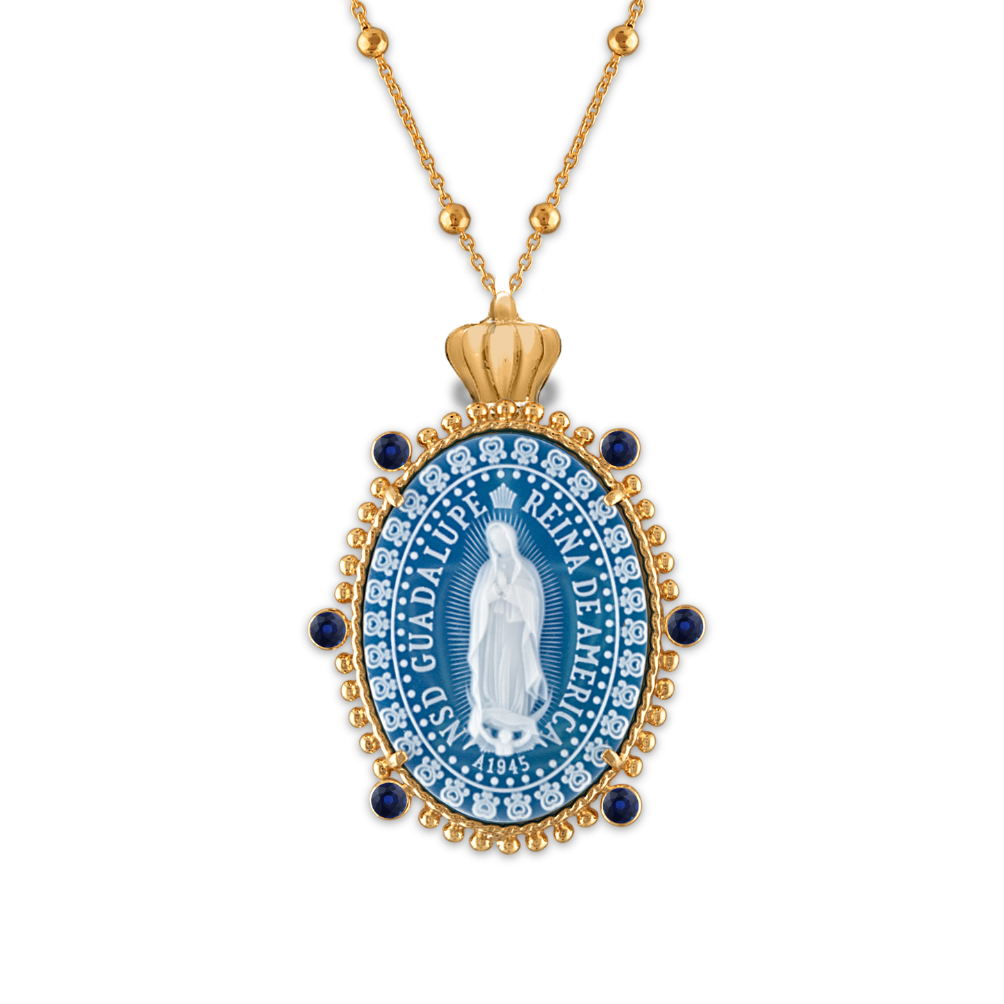 18k Our Lady of Guadalupe Emperatriz Medallion - Sapphire Edition