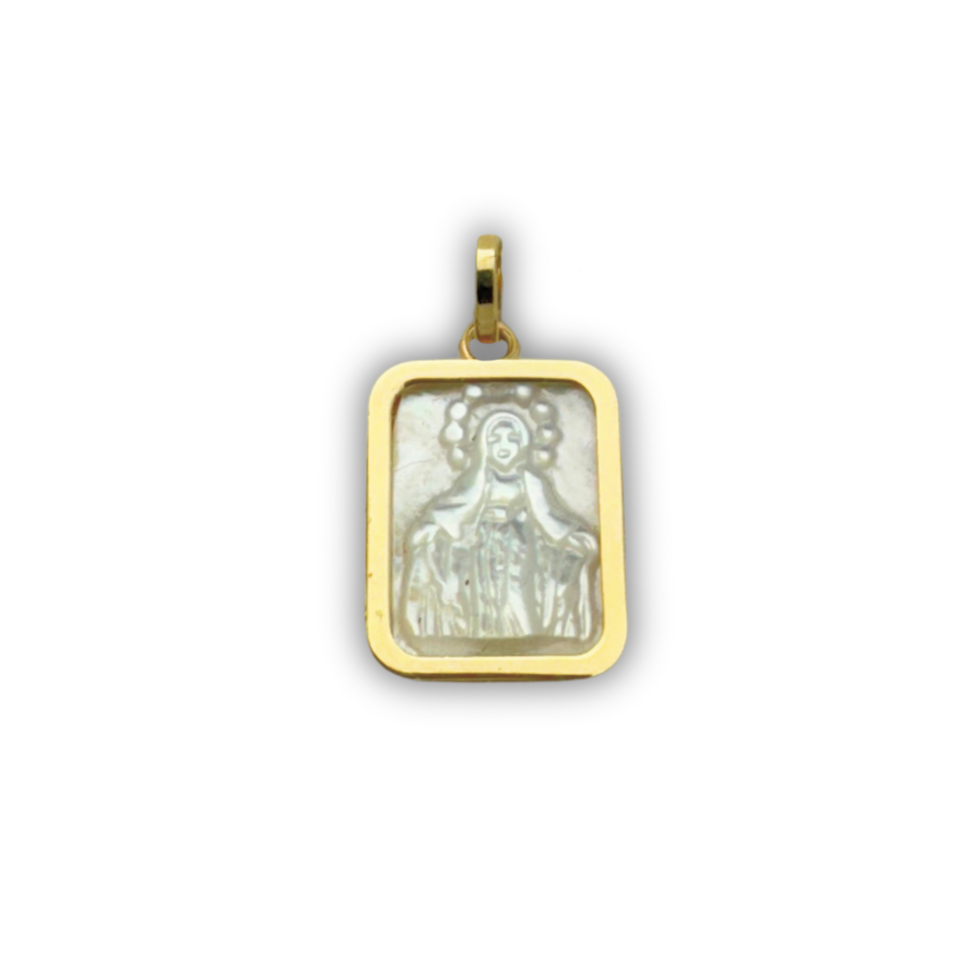 14k Yellow Gold Mother of Pearl Miraculous Mary Cameo Pendant Pendants