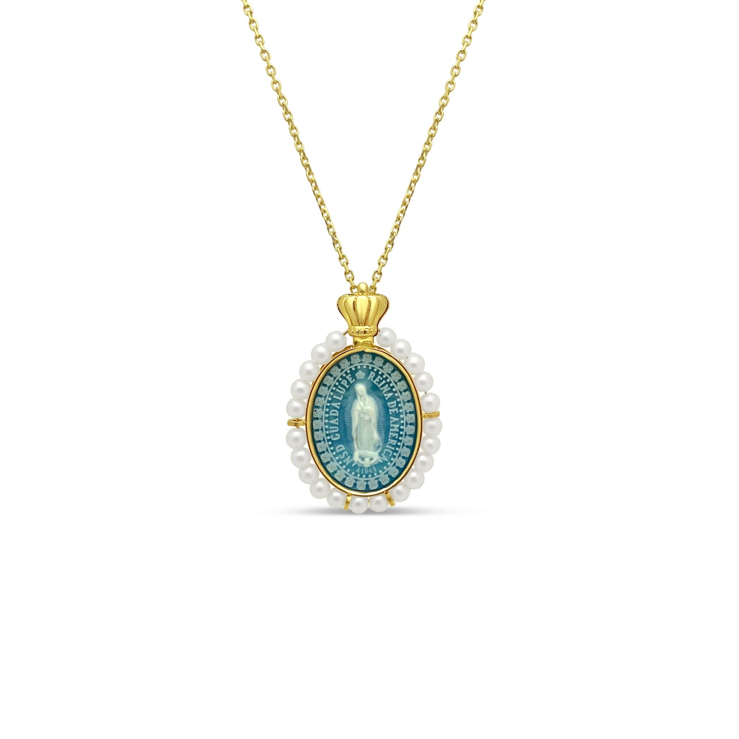 Imperial 14k Gold Our Lady of Guadalupe Pearl Medallion Necklaces