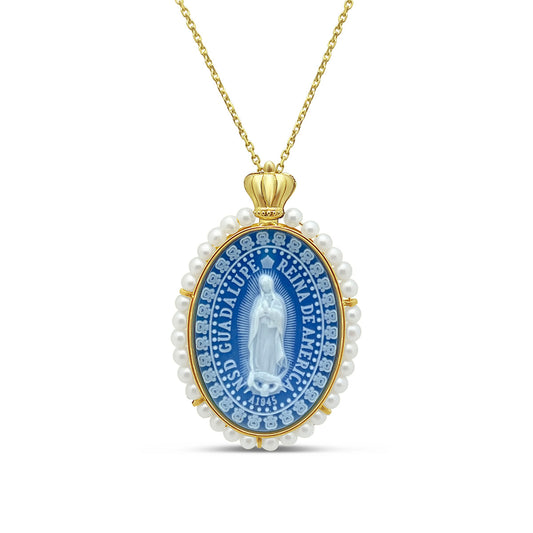 Emperatriz 14k Gold Our Lady of Guadalupe Pearl Medallion