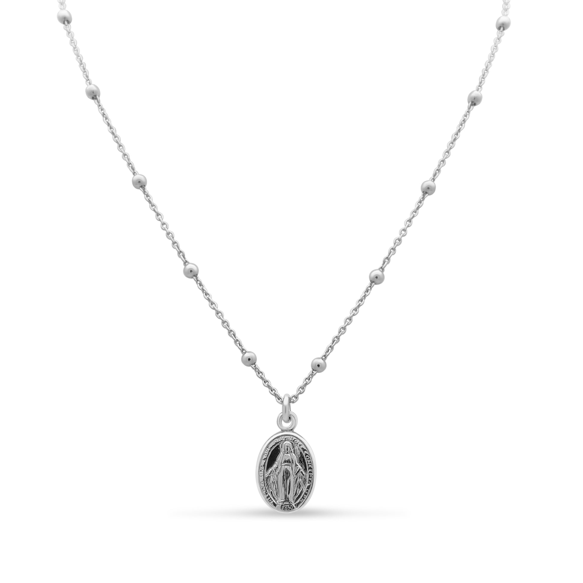 Rhodium Plated Sterling Silver Virgen Milagrosa Necklace Necklaces