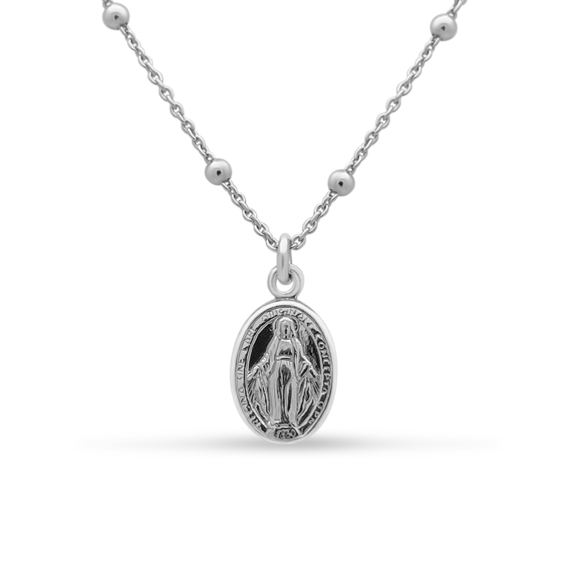 Rhodium Plated Sterling Silver Virgen Milagrosa Necklace Necklaces