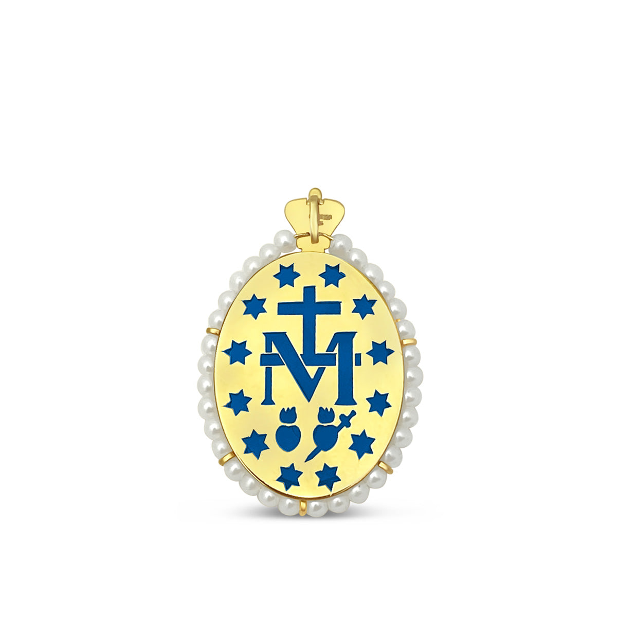 Princesa 14k Gold Miraculous Mary Pearl Medallion Necklaces