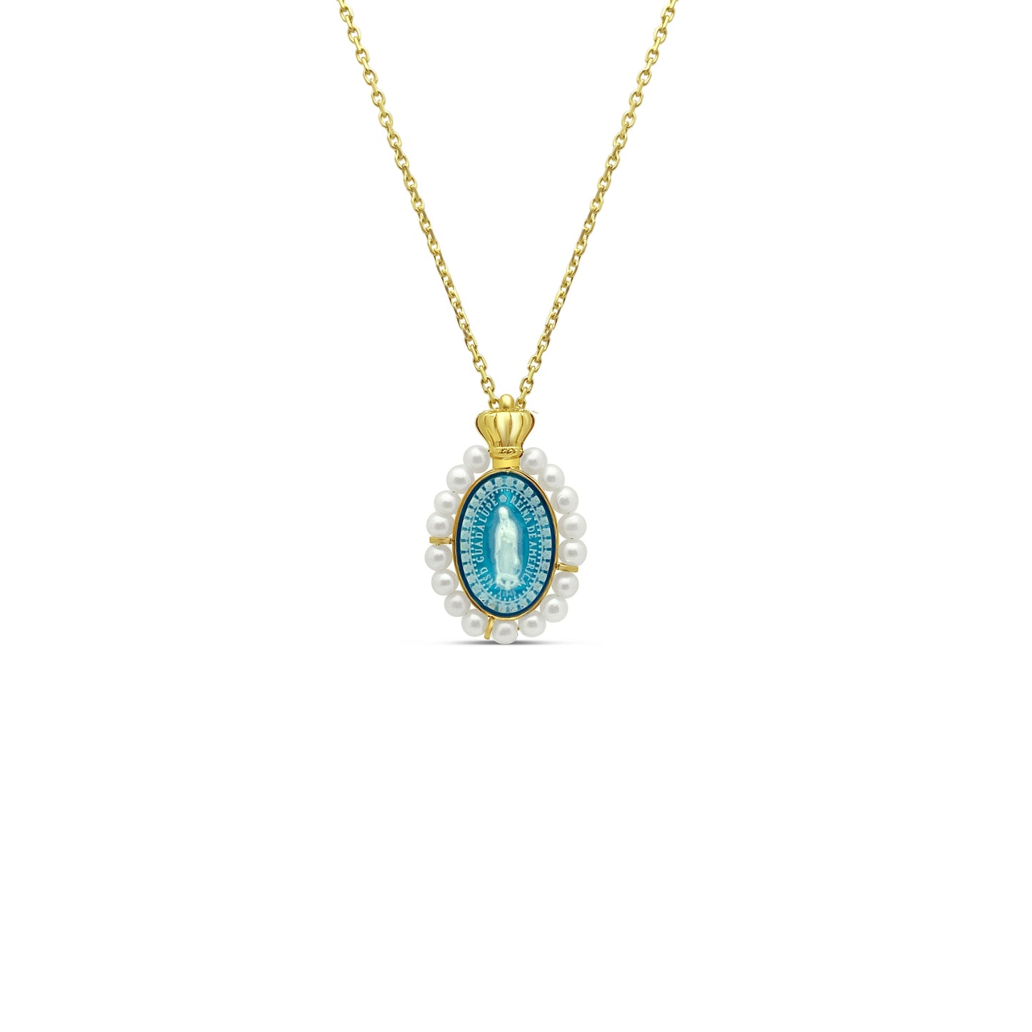 Princesa 14k Gold Our Lady of Guadalupe Pearl Medallion Necklaces