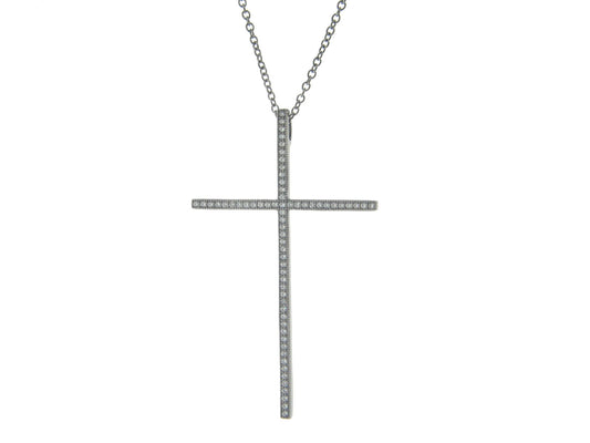 Thin Midnight Cubic Zirconia Cross Necklace Necklaces