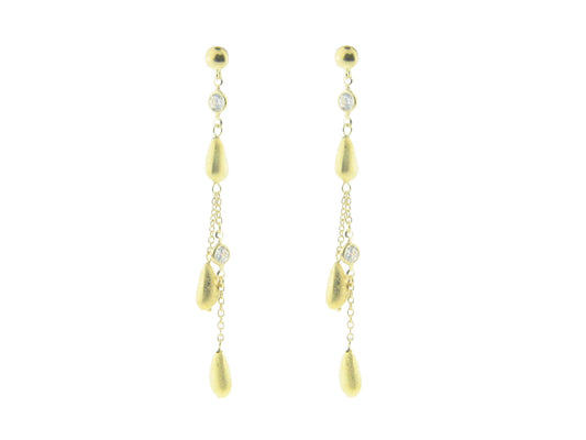 Gold Plated Sterling Silver Dangling Golden CZ Charms Earrings Earrings