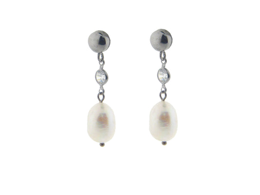 Gunmetal Pearl & Cz Earrings Earrings