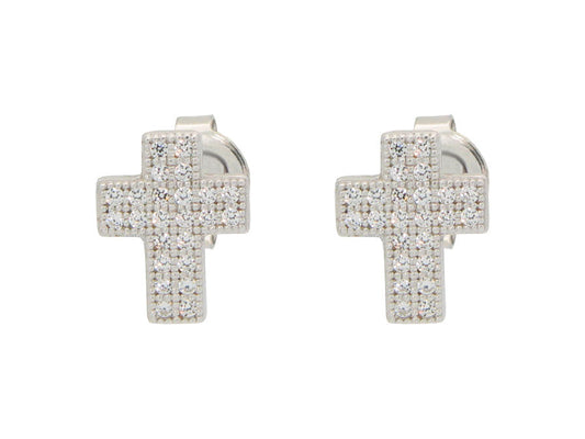 MicroPave Cubic Zirconia Cross Stud Earrings Earrings