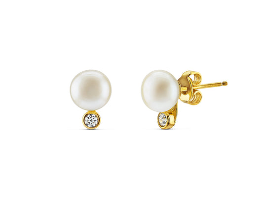 Mini Golden Pearl & CZ Stud Earrings (6.5-7mm) Earrings