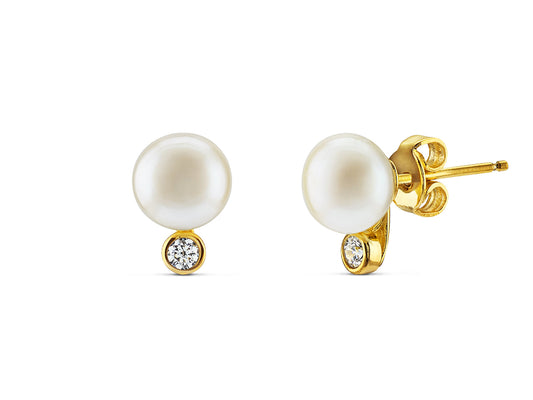 Mini Golden Pearl & CZ Stud Earrings (7-7.5mm) Earrings