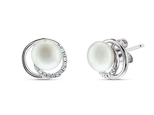 Halo CZ Bridal Pearl Stud Earrings Earrings