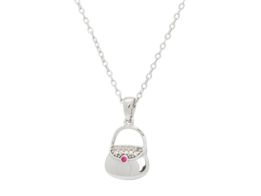 Teen Red Cz Purse Pendant Necklace in Sterling Silver, 16" + 2" Necklaces