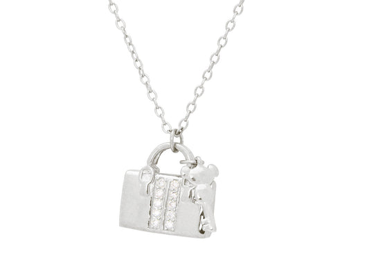 Teen Sparkling Cz Purse & Key Pendant Necklace in Sterling Silver, 16" + 2" Necklaces