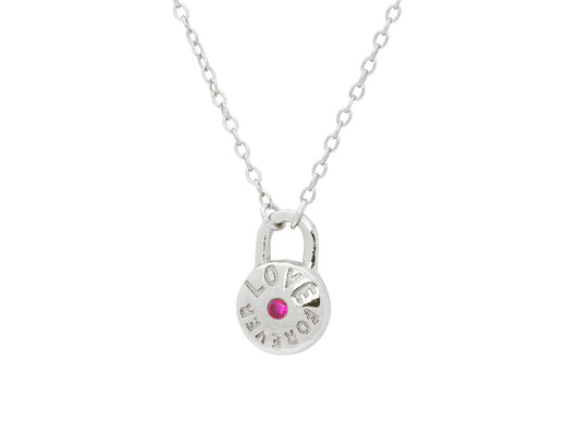 Red Cz Love Forever Lock Pendant Necklace in Rhodium Plated SIlver 16"+ 2" Necklaces