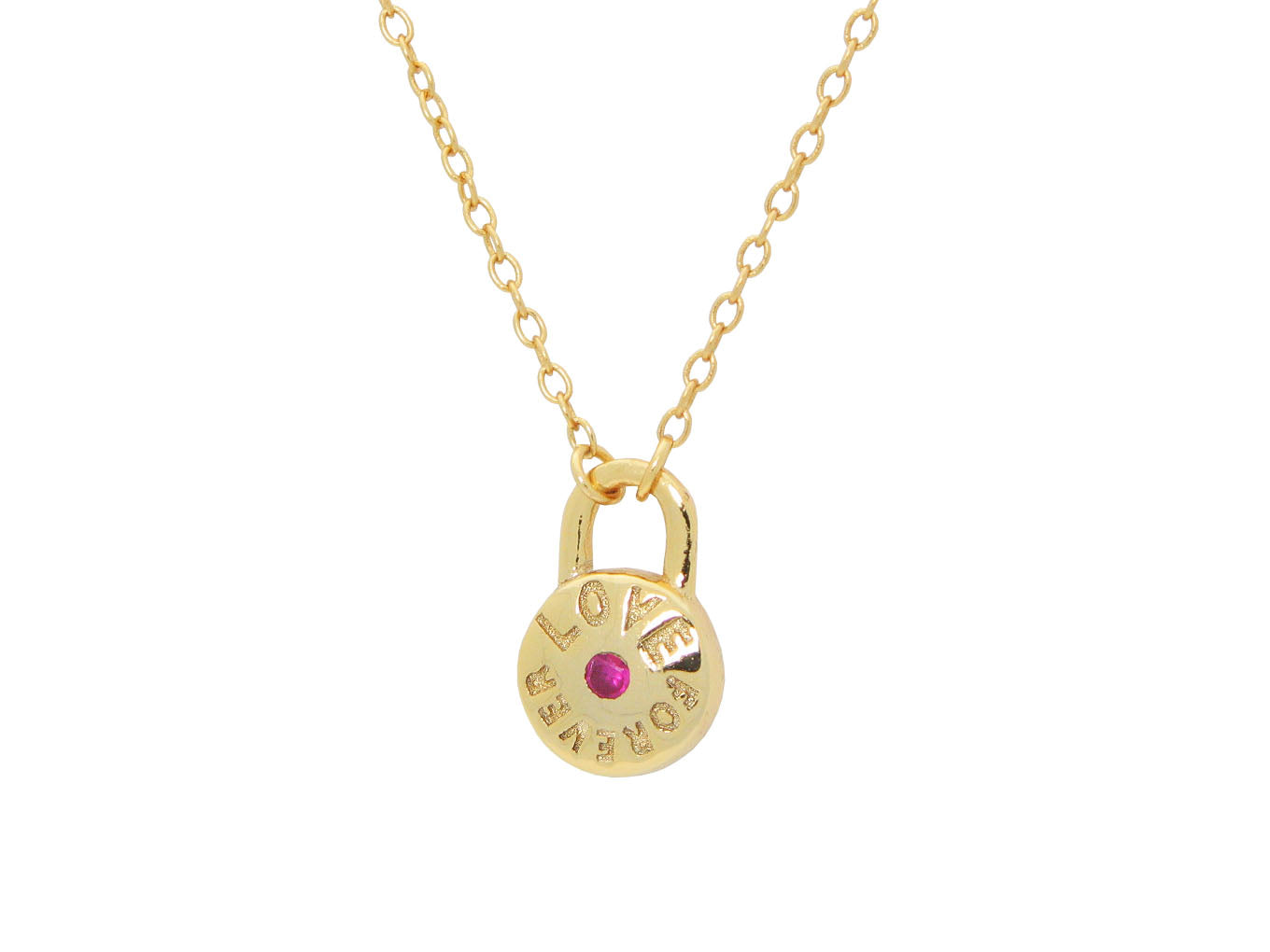 Red Cz Love Forever Lock Pendant Necklace in Gold Plated SIlver 16"+ 2" Necklaces