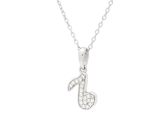Teens Sparkling Cz Corchea Pendant Necklace in Rhodium Plated Silver, 16" + 2" Necklaces